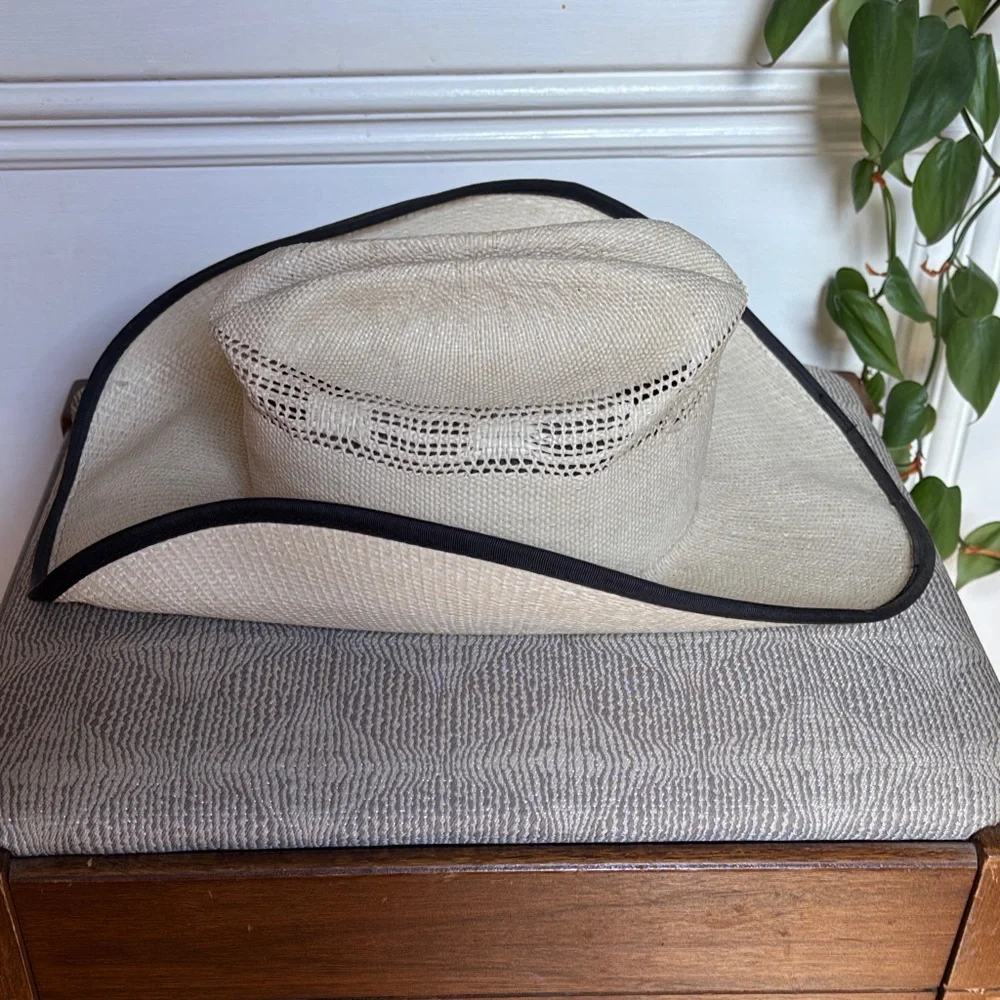 Rodeo Rough Woven Cowboy Hat Cream w/ Black Trim by Bailey